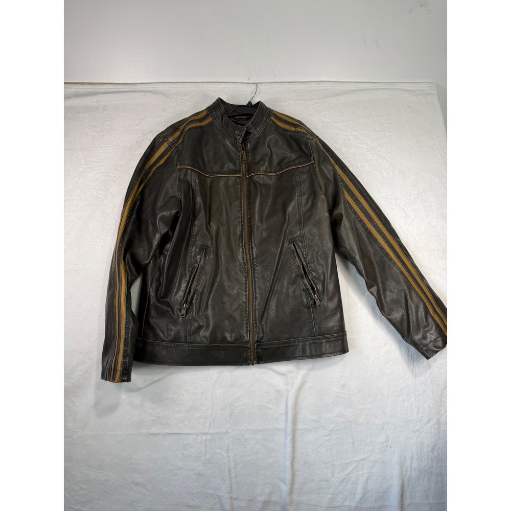 Arizona Jean Company Faux Leather Racing Jacket M Brown Distressed Moto Mens